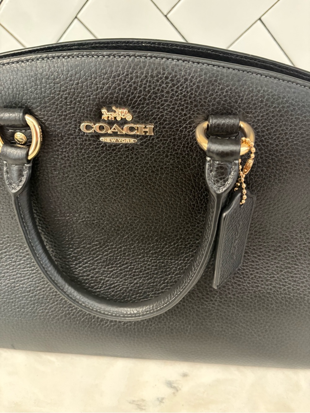 COACH Black Pebbled Leather Dome Satchel with Gold Hardware